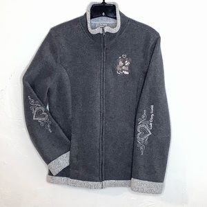 Disney zip up fleece Mickey Minnie sweater SZ M